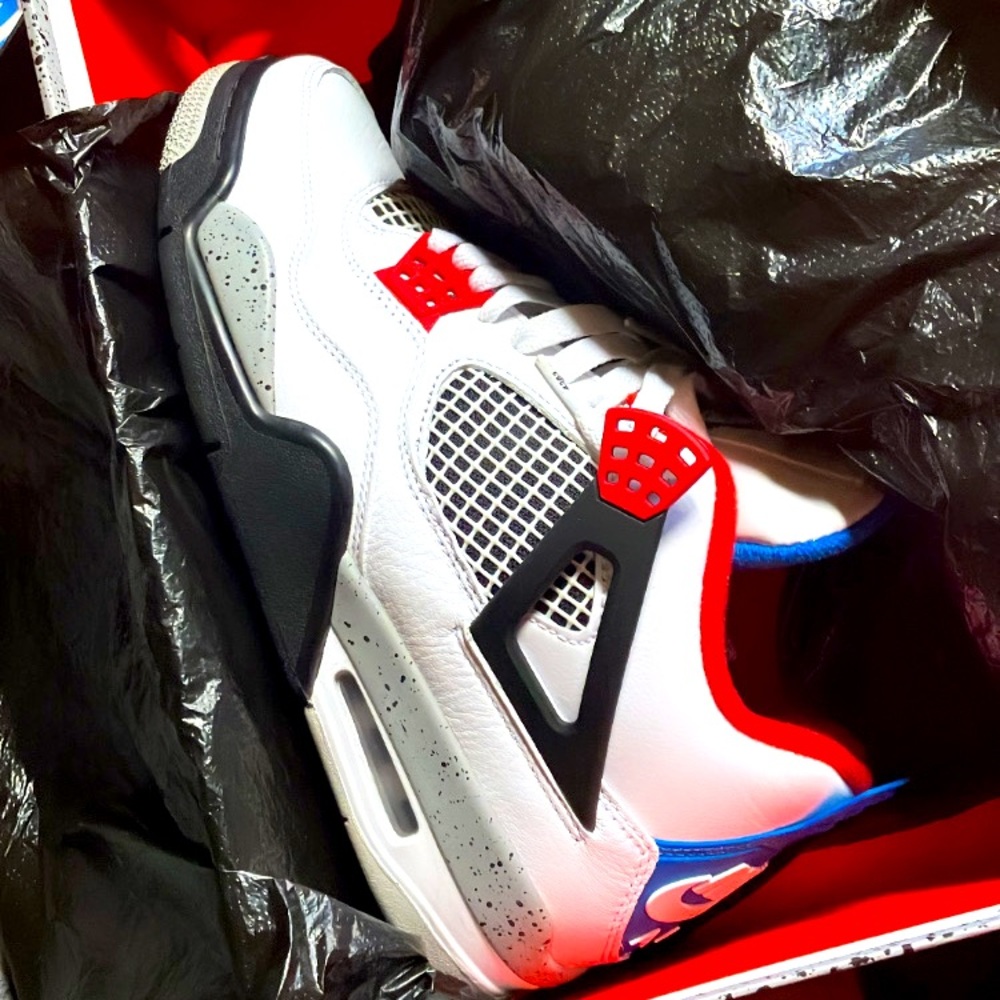 Jordan retro 4 “what the 4s” white/military blue-fire red